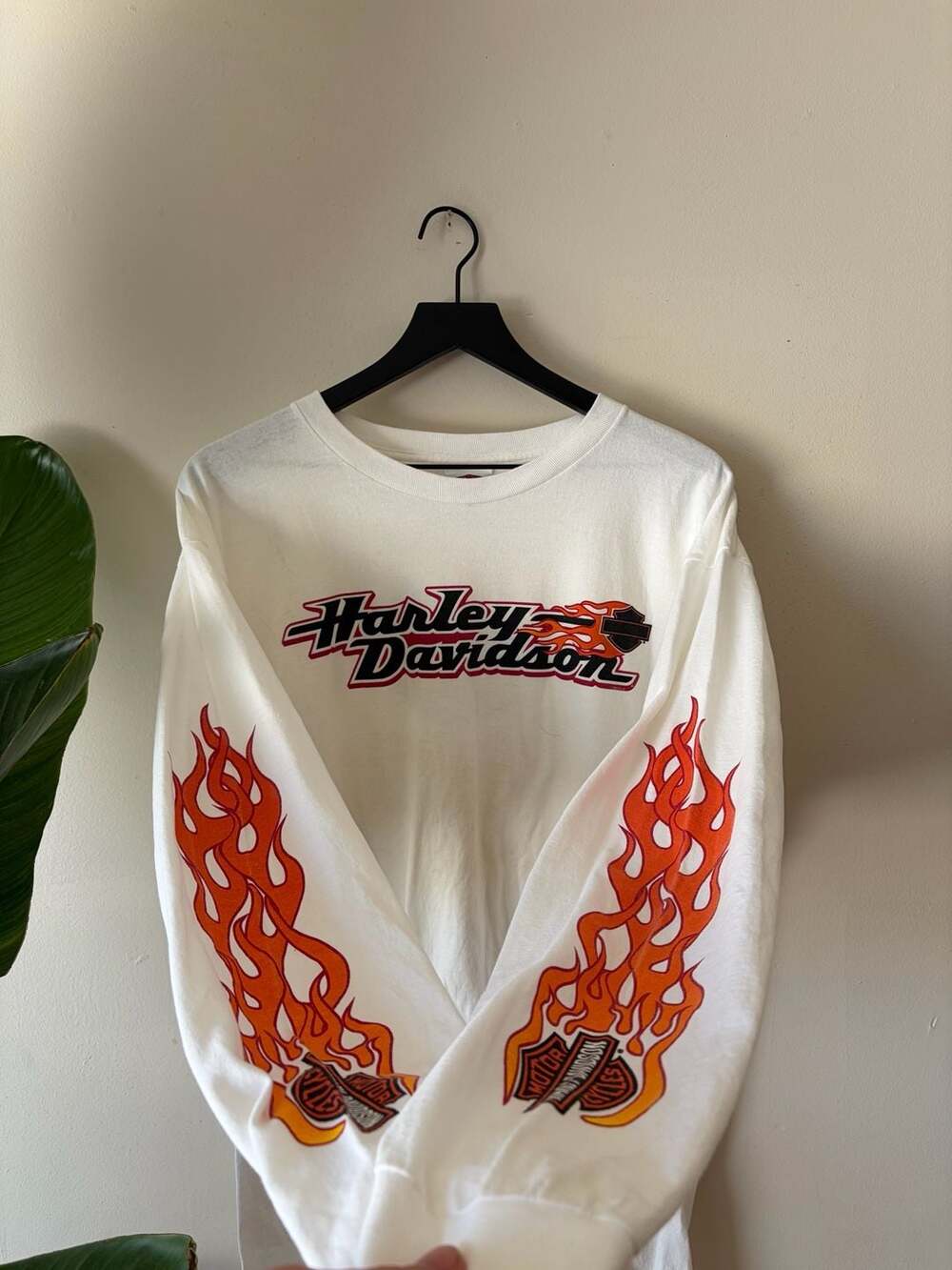Harley Davidson Long Sleeve Flame Shirt Size XL White Biker Tee